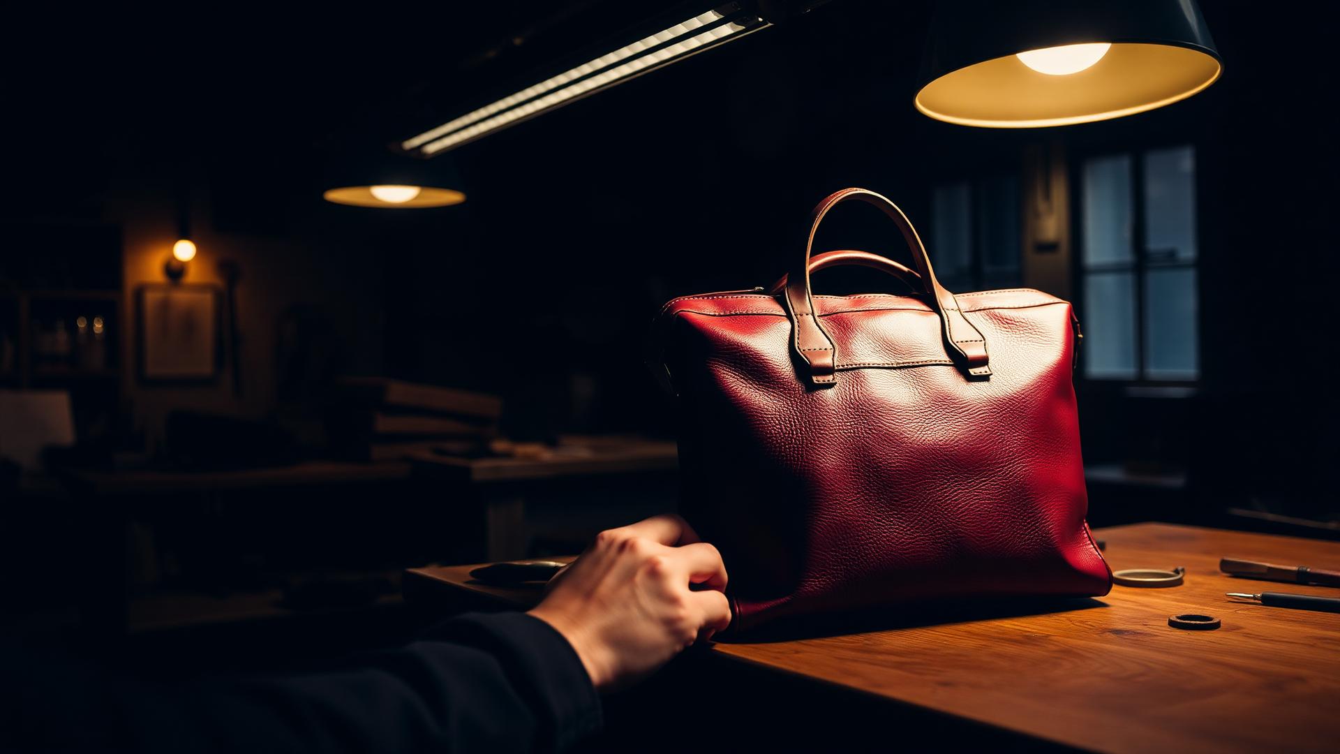 Leather being cut by hand