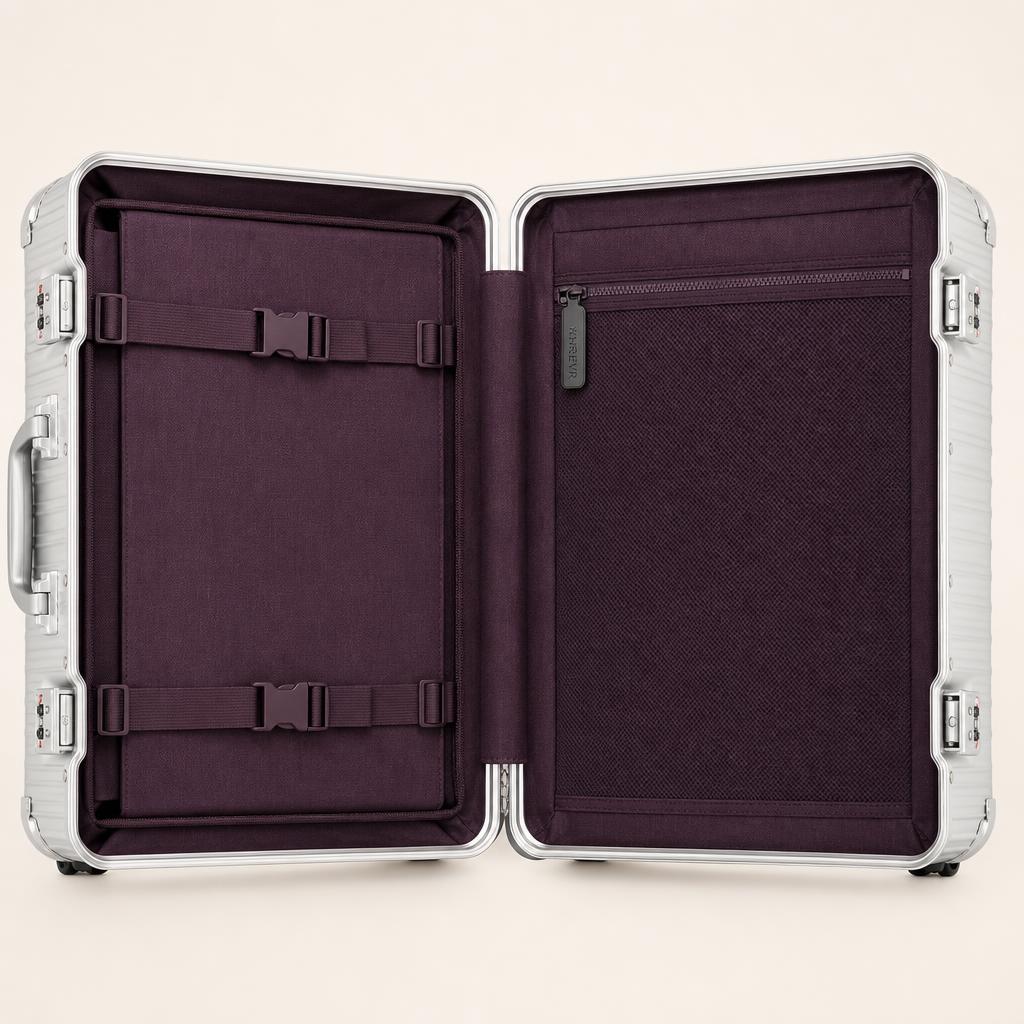 The interior of a WHREVR suitcase
